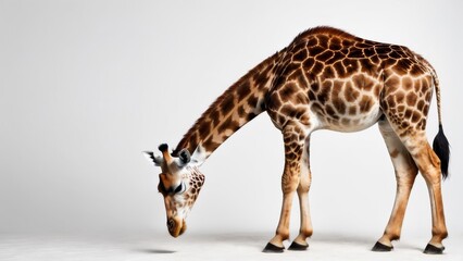 Obraz premium Giraffe isolated on white background, side view, studio shot