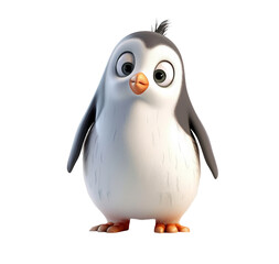 Fototapeta premium Character plastic 3d kawaii penguin isolated on a a transparent background. PNG cute penguin element for design, banner, print. World Marine Mammal Protection Day.