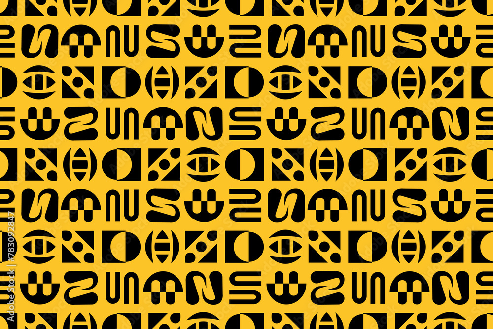 Poster abstract seamless geometric pattern in black and yellow colors. simple minimalistic modern repeating