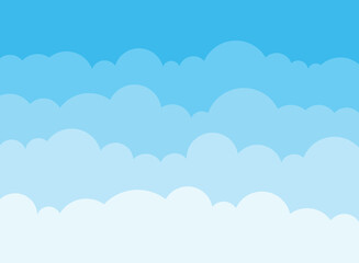 Blue sky with white clouds in flat style. Airy atmosphere vector illustration on isolated background. Nature sign business concept.
