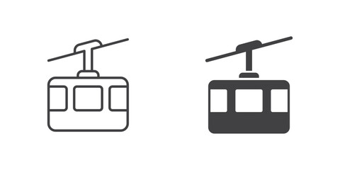 Ski cable car in flat style. Funicular vector illustration on isolated background. Gondola sign business concept. © Lysenko.A