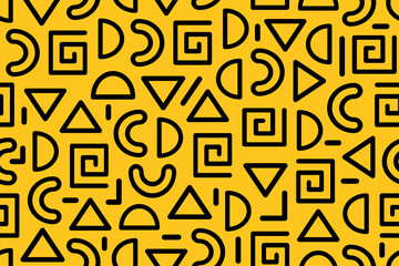 Abstract seamless geometric pattern in black and yellow colors. Simple minimalistic modern repeating pattern with flat geometric elements.