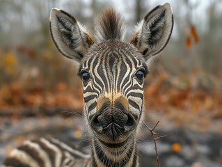 Close-up portrait of a zebra, smiling African zebra with all his teeth