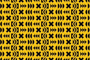 Abstract seamless geometric pattern in black and yellow colors. Simple minimalistic modern repeating pattern with flat geometric elements.