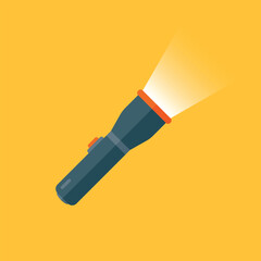 Flashlight icon in flat style. Electric lamp vector illustration on isolated background. Pocket lantern sign business concept.