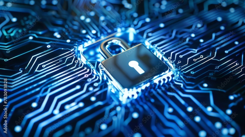 Poster padlock securing the computer circuit