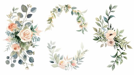 watercolor, florals, botanical, graphics, invitation, pastel, blooms, romantic, greenery, bouquets, vintage, wedding, elements, bridal, illustrations