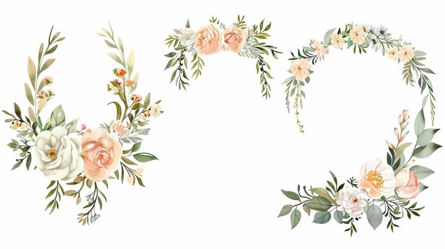 Fototapeta watercolor, florals, botanical, graphics, invitation, pastel, blooms, romantic, greenery, bouquets, vintage, wedding, elements, bridal, illustrations