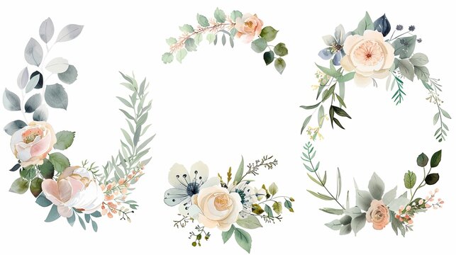 Fototapeta watercolor, florals, botanical, graphics, invitation, pastel, blooms, romantic, greenery, bouquets, vintage, wedding, elements, bridal, illustrations