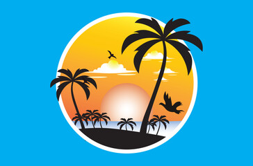 vector landscape silhouettes in the afternoon give a warm and comfortable impression.