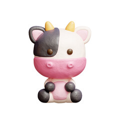 3D cute cow, Cartoon animal character, 3D rendering.