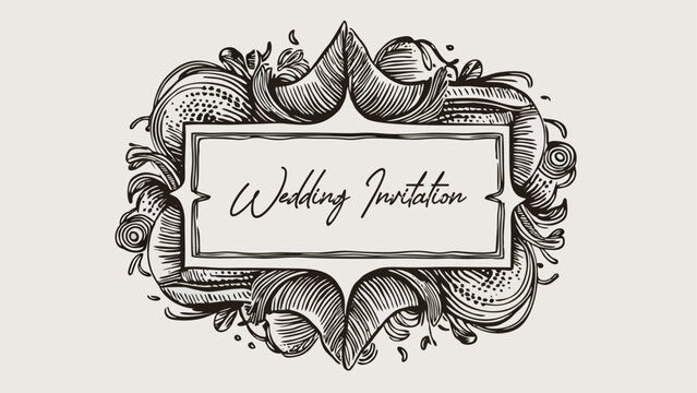  Hand drawn line art Template for invitation or greeting card. 