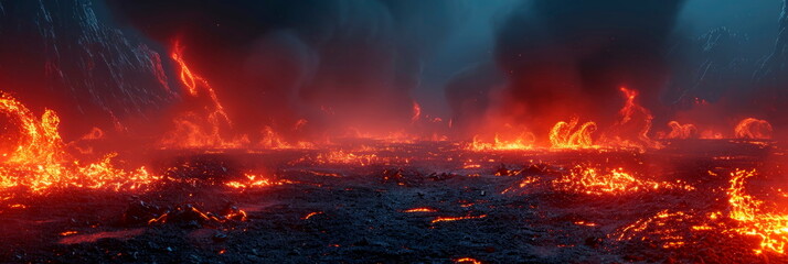 vast hellscape where fire is visible, beautiful and eerie landscapes. Generative AI