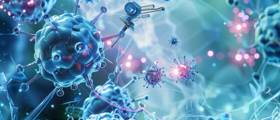 Nanotechnology in medicine, microscopic bots fighting viruses, future healthcare ar 54 - obrazy, fototapety, plakaty