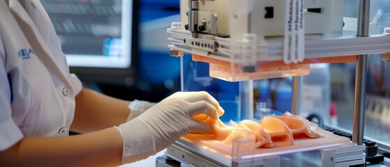 Revolutionary skin graft procedure using bioprinting technology, showcasing the machine and the detailed process - obrazy, fototapety, plakaty