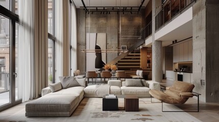 Fototapeta na wymiar Modern Loft Apartment Interior with Elegant Design and Natural Light