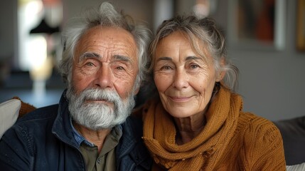 Elderly Couple Smiling Together in Cozy Home
