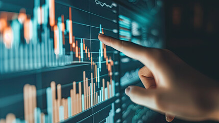 Hand pointing finger to growth success finance business chart 