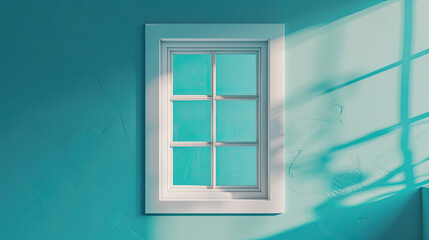 Isolated white window frame on pastel blue background