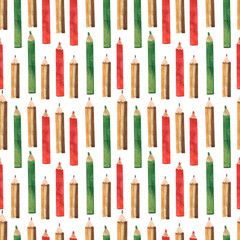 Pencils red and green, seamless pattern, stationery and school items
