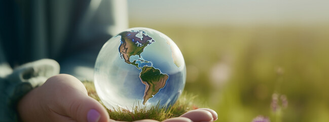 Woman hand holding earth, save planet, earth day, sustainable living, ecology environment, climate emergency action, world environment day concept, illustration for global warming content