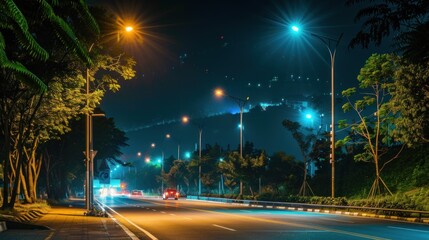 The tranquil,romantic and beautiful street light at scenic night in Taiwan Provincial Highway - obrazy, fototapety, plakaty