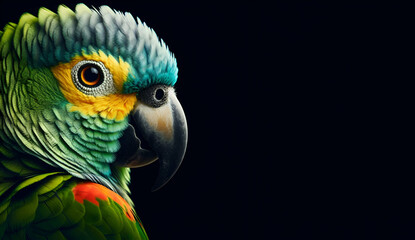 Parrot bird isolated on  isolated black  background Ai Generated