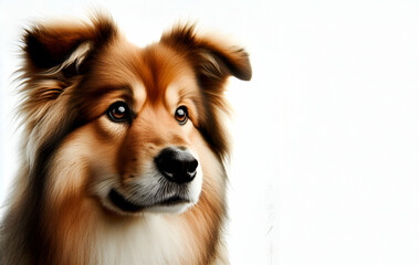 Illustration AI generation Welsh Corgi Pembroke face shot isolated on white background Pet dog, generative ai