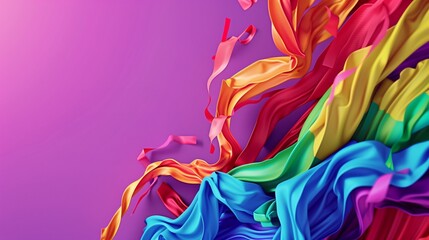 fabric ribbon pride month rainbow colorful wallpaper. pride flag celebration background design.	