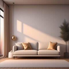 Cozy minimal contemporary living room mock up, interior design mock up with neutral colors