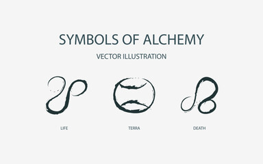 Vector set pictogram elements constellation illustration for ancient alchemy: life, terra and death. Astrological designations, aspects for astrologer. the meaning of the planets, study of astrology.