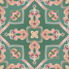 Green and pink abstract ornament. Seamless pattern for wallpaper, textile, carpet and any surface. 