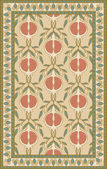 Oriental vector carpet design with pomegranate. Pastel color vintage pattern with frame. Ornamental floral background for textile, rug, tapestry. - 783105425