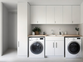 An image of a laundry room with a washer and dryer in it.