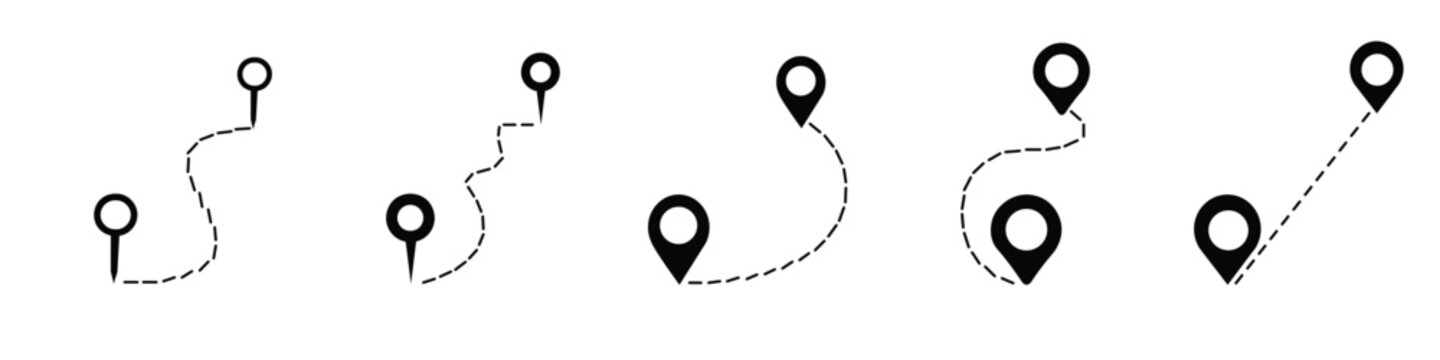 Set map distance measuring icon, pin map marker pointer sign, GPS location flat symbol