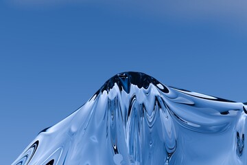 3d render of silvery draping cloth and blue background