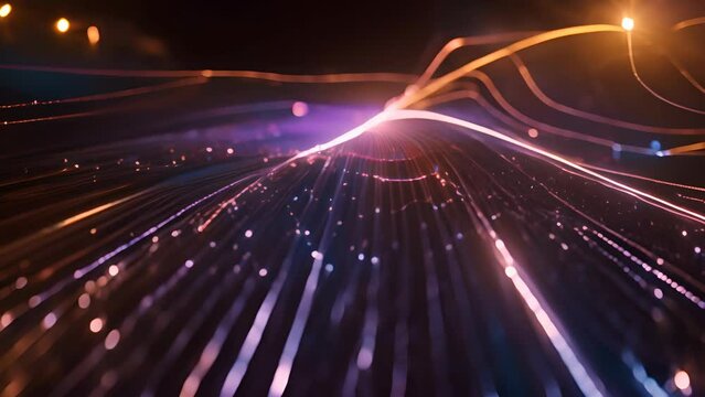  Dynamic view of luminous fiber optic cables with vibrant light trails and bokeh