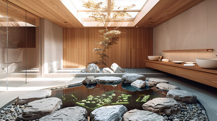Fototapeta na wymiar Sleek Serenity. Designing a Modern Scandinavian Bathroom