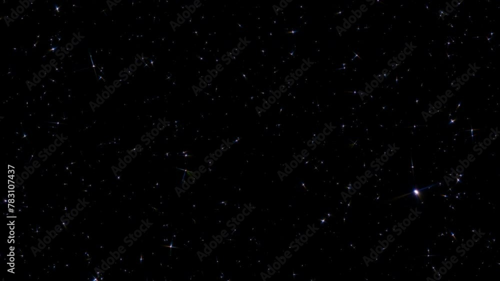 Poster beautiful loop moving glowing colorful stars particles animation on black abstract background. gold 