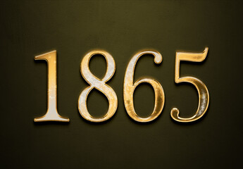 Old gold effect of 1865 number with 3D glossy style Mockup.	 - obrazy, fototapety, plakaty