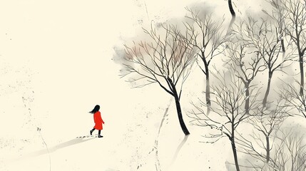 Orange and white snow forest character scene illustration poster background