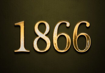 Old gold effect of 1866 number with 3D glossy style Mockup.	