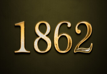 Old gold effect of 1862 number with 3D glossy style Mockup.	 - obrazy, fototapety, plakaty