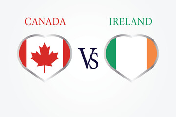 Canada Vs Ireland, Cricket Match concept with creative illustration of participant countries flag Batsman and Hearts isolated on white background