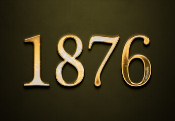 Old gold effect of 1876 number with 3D glossy style Mockup.	