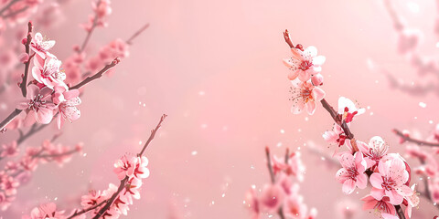 Spring summer Cherry Blossoms Frame Scattered Stars Pink Background Beautiful pink sakura flowers with bookend light background