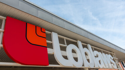 Fototapeta premium exterior sign of Loblaws, a grocery store chain, located at 730 Broadview Avenue in Toronto, Canada