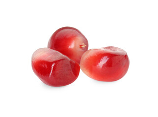 Ripe juicy pomegranate grains isolated on white