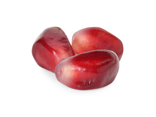 Ripe juicy pomegranate grains isolated on white