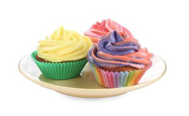 Different tasty cupcakes with cream isolated on white